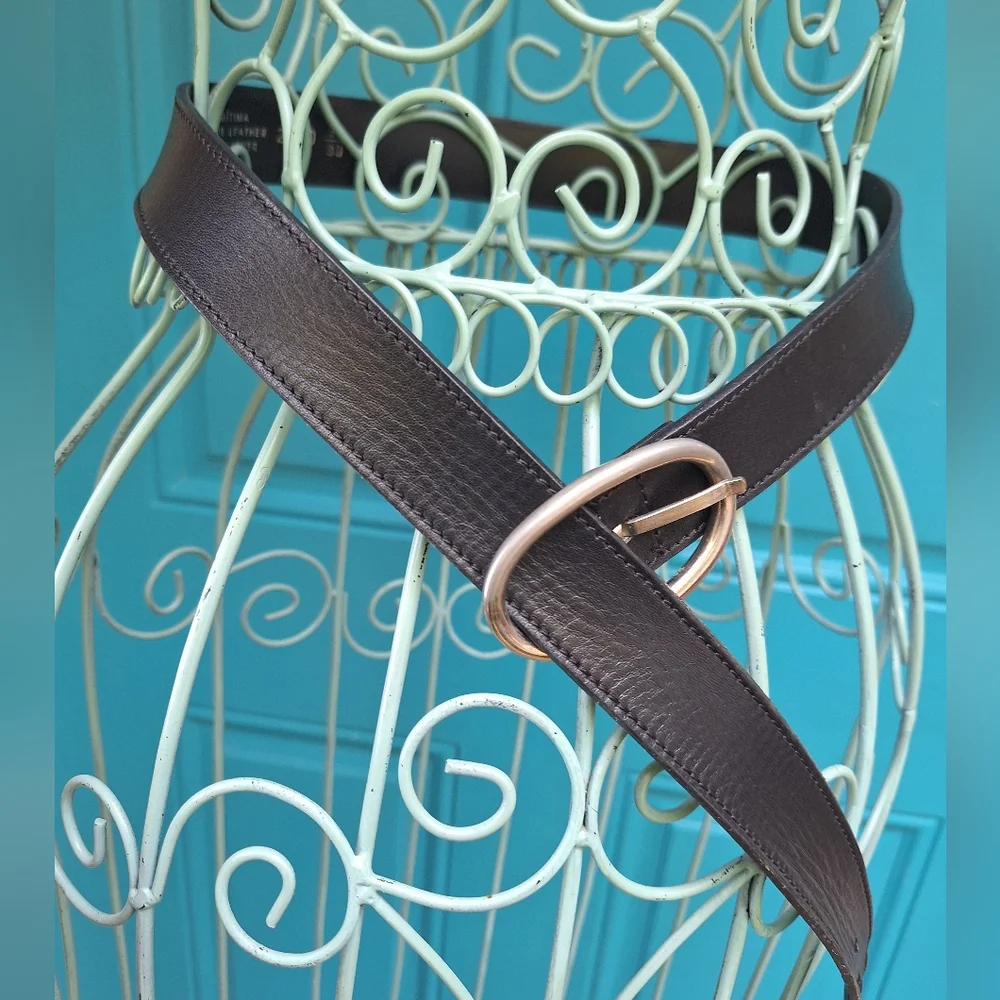 Genuine Leather Belt Vintage Womens Made in Spain Thin Black Plain Round Buckle